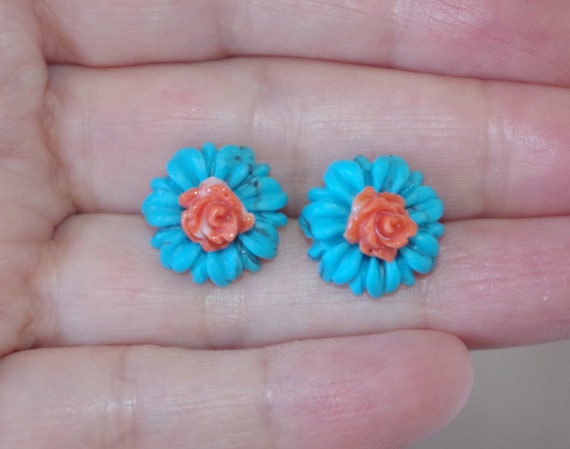 15MM Blue Turquoise Flower Jackets For Stud Earri… - image 9