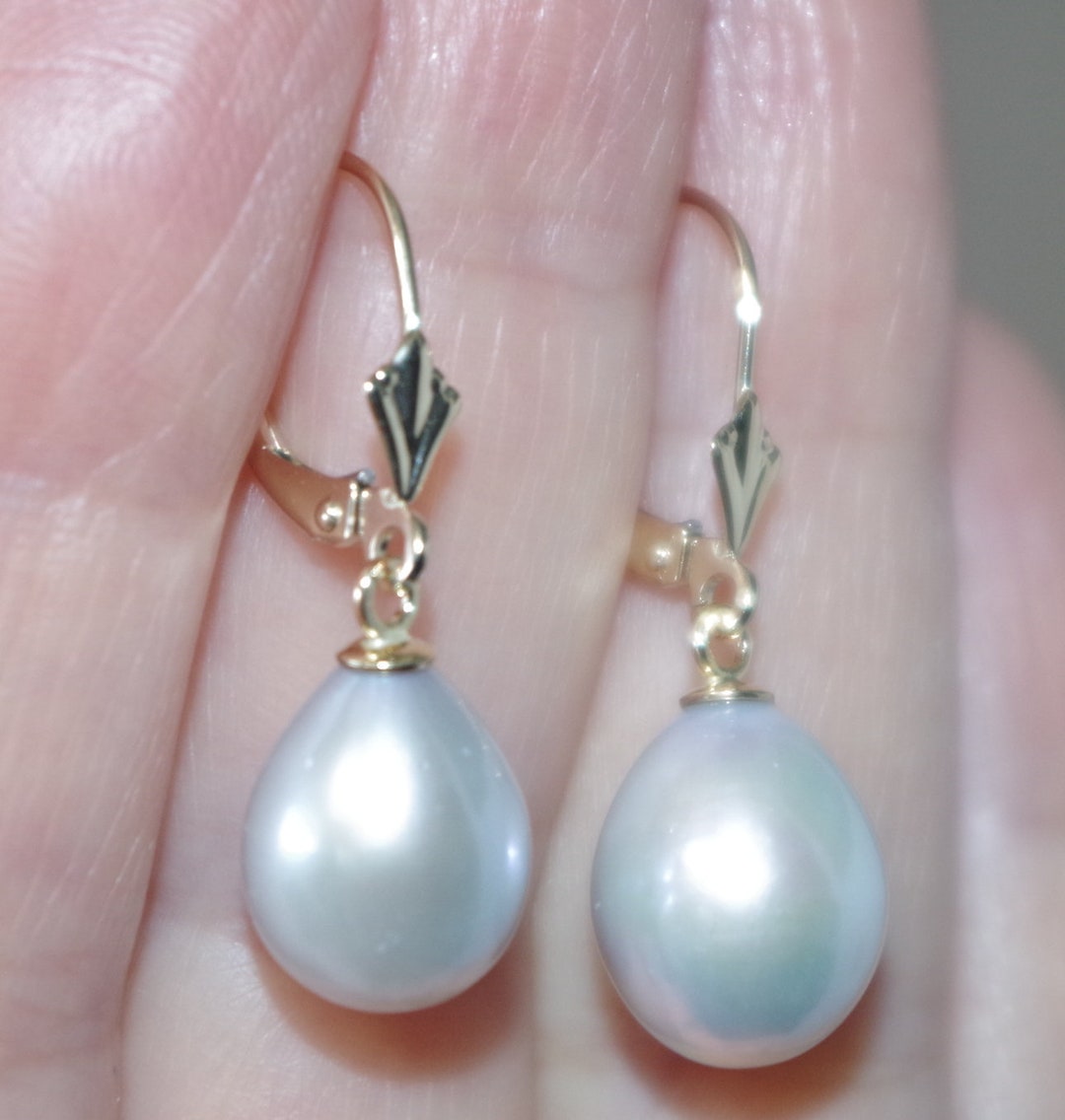 日本未入荷Heiの[sv925] pearl drop earring Quality Japan 14K Gray White 27MM Teardrop Cultured Pearl