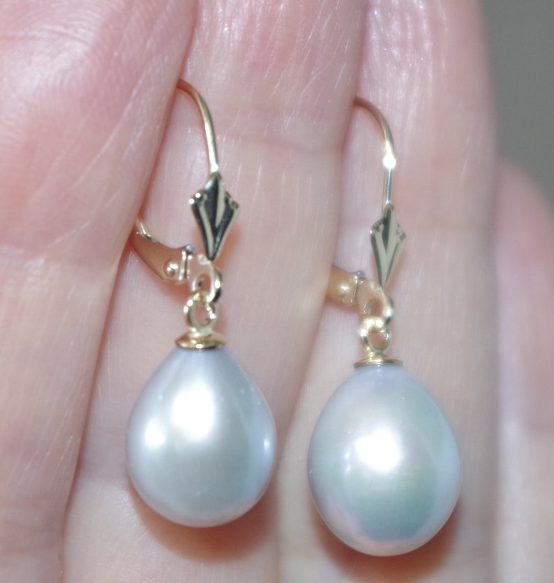 Quality shops Japan 14K Gray White 27MM Teardrop Cultured Pearl Leverback Earrings