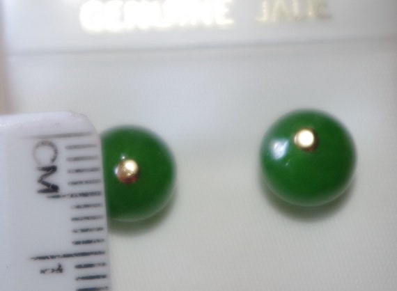 Genuine 14K GF Green Jadeite jade  8MM Round Stud… - image 9
