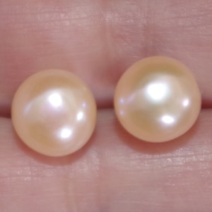 14K Gold Filled Vintage 10MM Golden Semi Round Akoya Pearl Stud Earrings