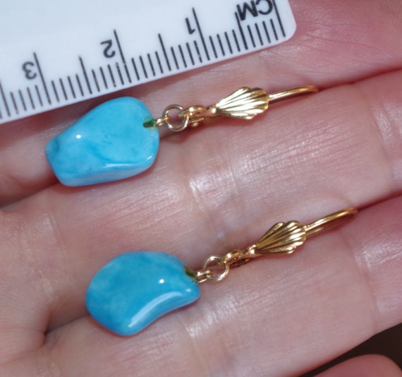 Gorgeous 14K GF Free Form Turquoise Drop Earrings - image 4