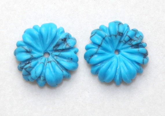 15MM Blue Turquoise Flower Jackets For Stud Earri… - image 1