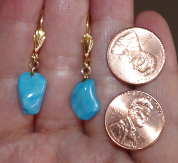 Gorgeous 14K GF Free Form Turquoise Drop Earrings - image 3