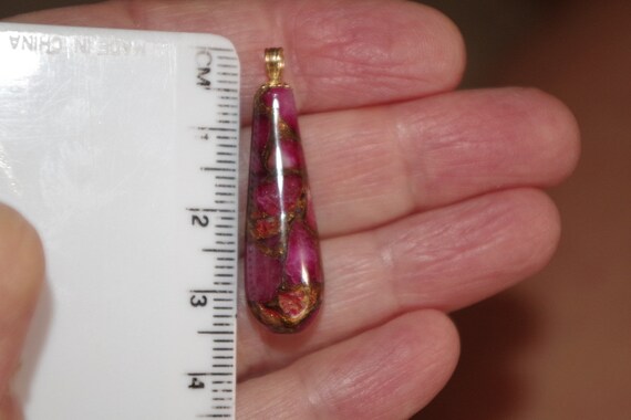 14k Solid Gold Ruby Zoisite Teardrop Pendent - image 6
