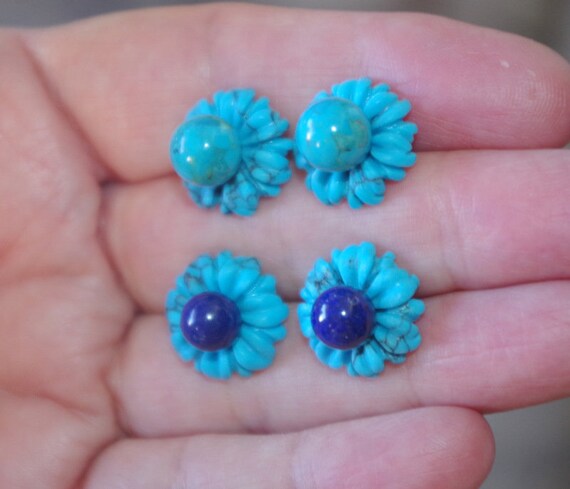 15MM Blue Turquoise Flower Jackets For Stud Earri… - image 7