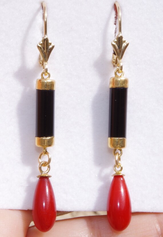 Handmade Genuine 14K Black Onyx & Italian Red Cor… - image 3