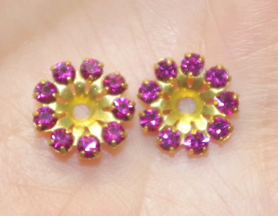 Ruby CZ Flower Earring Jackets: 11mm Vintage Stud… - image 1