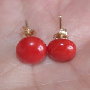 Rare Italian Sardinia 14K Calibrated Red Coral 10MM Ball Fancy Stud Earrings