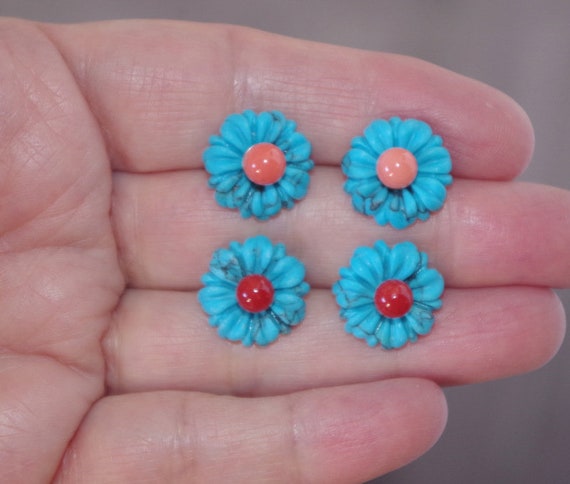 15MM Blue Turquoise Flower Jackets For Stud Earri… - image 5