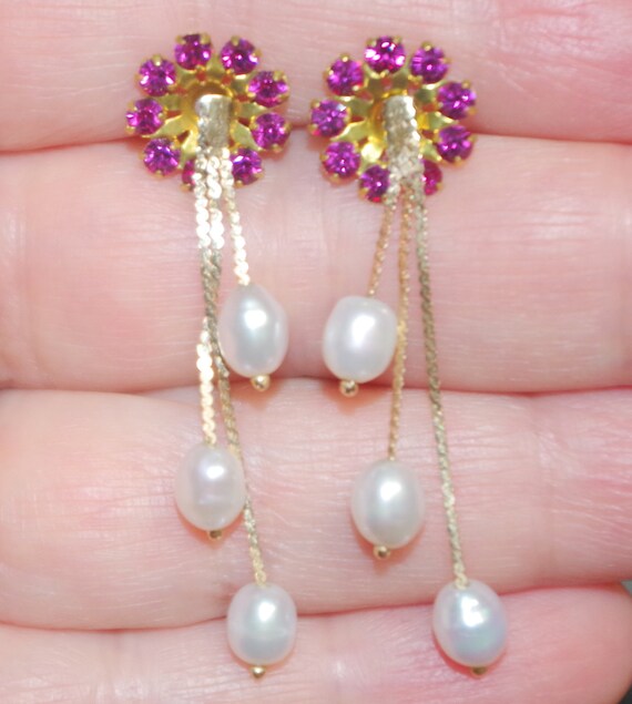 Ruby CZ Flower Earring Jackets: 11mm Vintage Stud… - image 6
