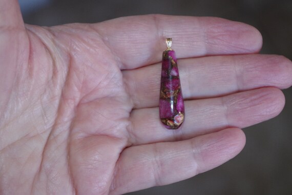 14k Solid Gold Ruby Zoisite Teardrop Pendent - image 2