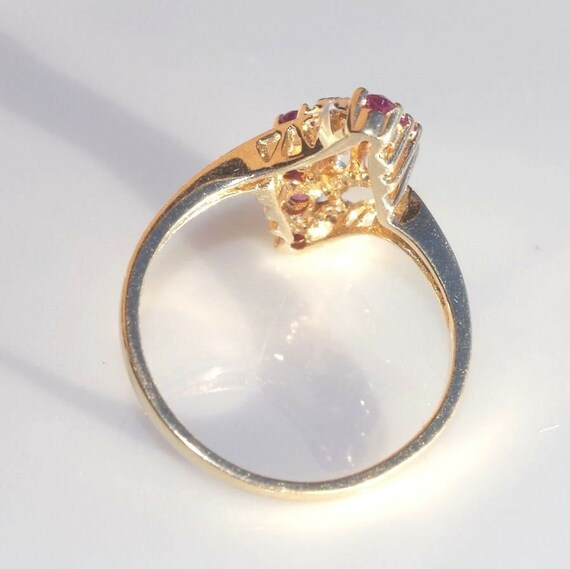 10K Gold Ruby & Diamond Cluster Chevron Ring - Si… - image 7