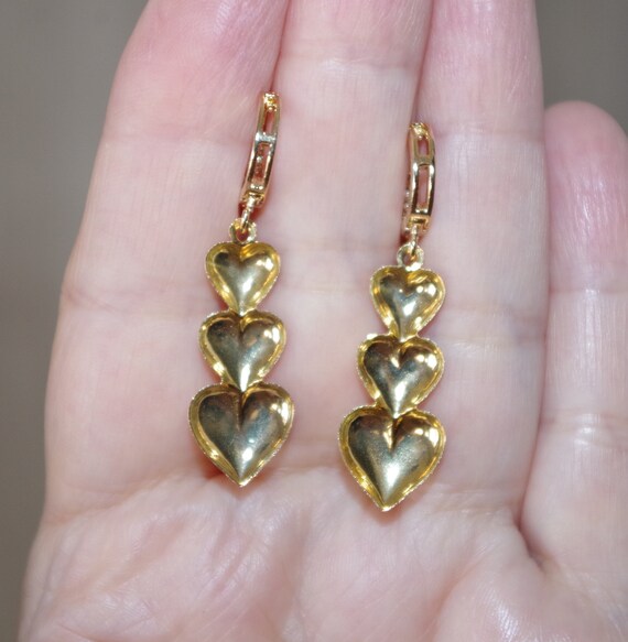 Carved Angel Skin Rose Coral Heart Drop Earrings:… - image 2