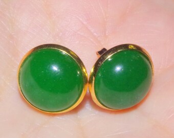 Oval Jadeite Jade Signet Ring, 14K Yellow Gold, Ring Size 9, Green Jade