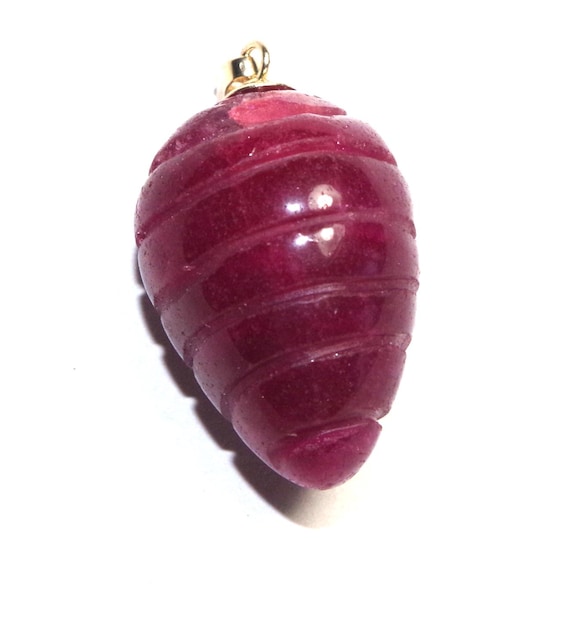 14K Genuine Ruby  Tear Drop  Swirl  20MM Carved  … - image 1