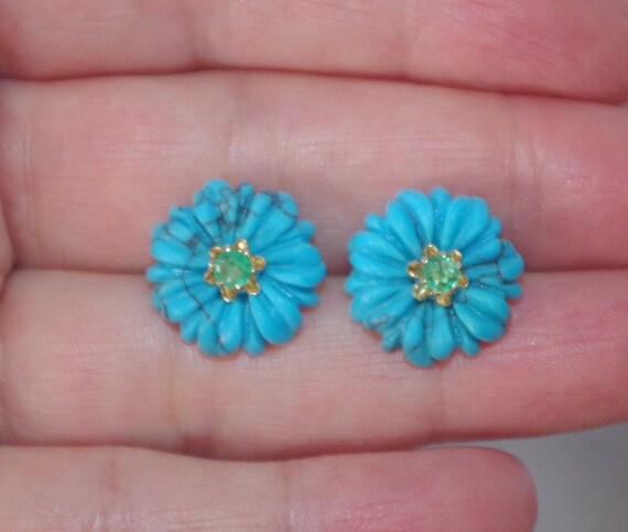 15MM Blue Turquoise Flower Jackets For Stud Earri… - image 8