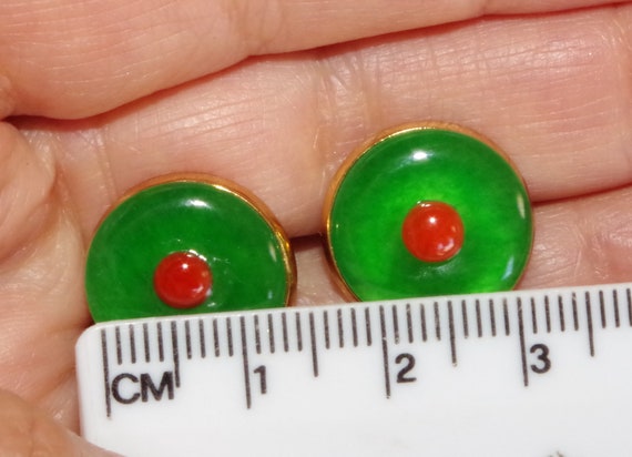 15MM Round Green Jade & 4MM Italian Red Coral 14K… - image 7