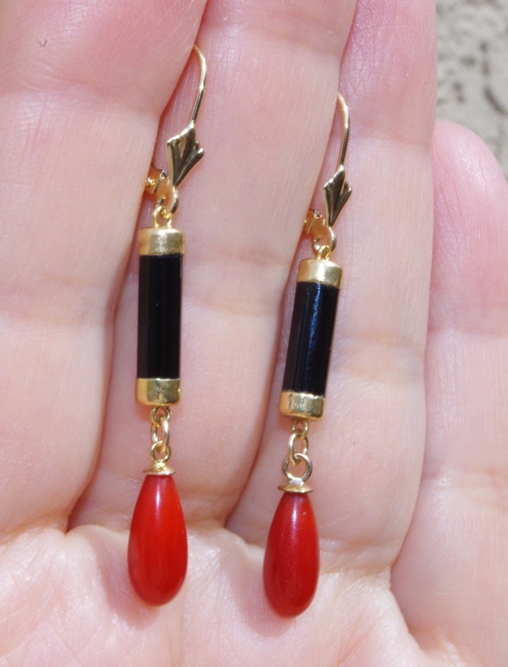 Handmade Genuine 14K Black Onyx & Italian Red Cor… - image 8