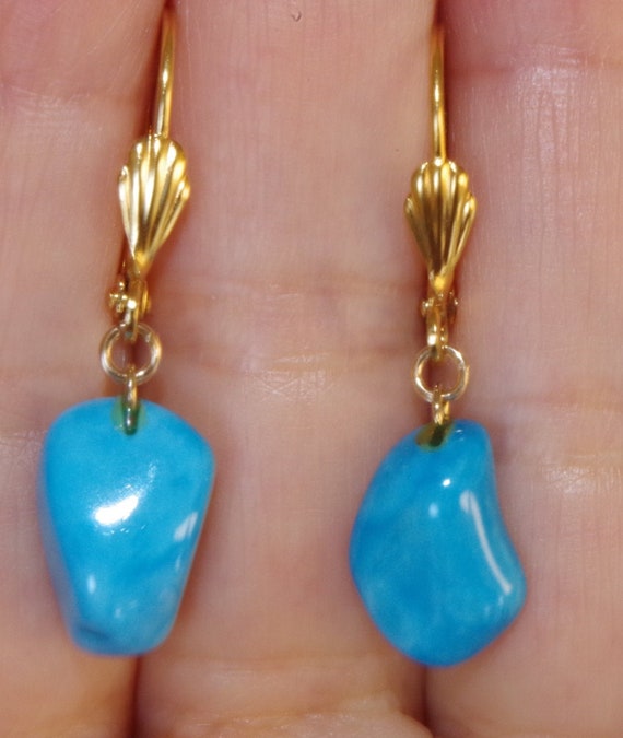 Gorgeous 14K GF Free Form Turquoise Drop Earrings - image 1