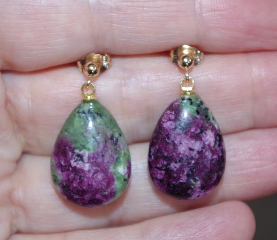 Ruby Zoisite Tear Drop Elongated Stud Earrings  I… - image 2