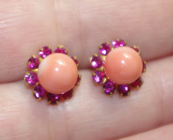 Ruby CZ Flower Earring Jackets: 11mm Vintage Stud… - image 4