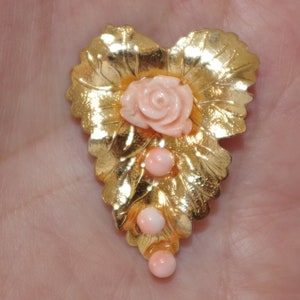 Large Carved Flower Coral Carved Gold Flower  14K Gold Filled Pendent Designer Look Hidden Clasp