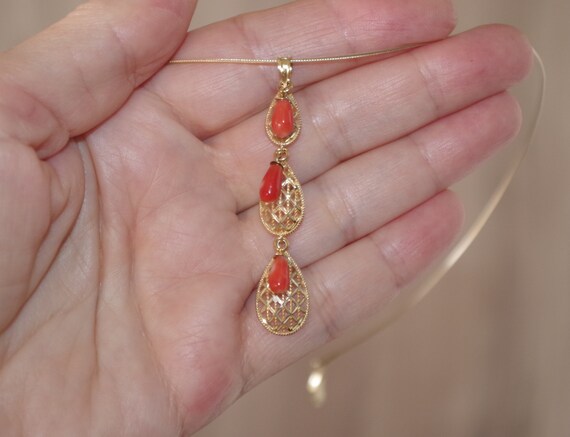 Carved Teardrop  Japanese Red  Momo  Teardrop Cor… - image 4