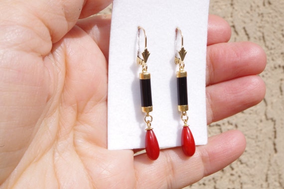 Handmade Genuine 14K Black Onyx & Italian Red Cor… - image 4