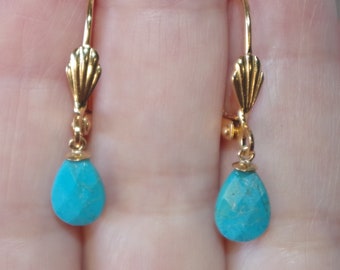 14K Gold Filled Sleeping Beauty Turquoise Drop Earrings