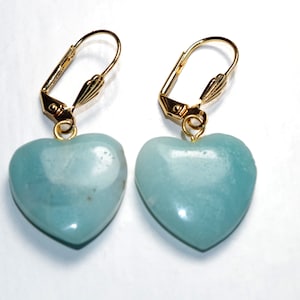 Vintage Carved Heart  Peruvian Larimar Lever back Earrings in 14K GF