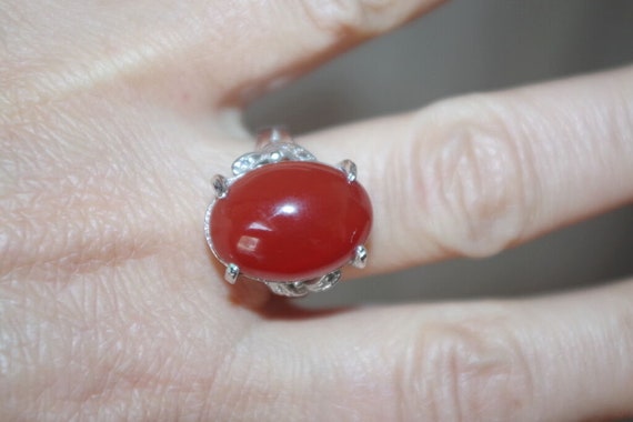 Vintage Sterling Plated Quality Large Oval Red Ag… - image 2