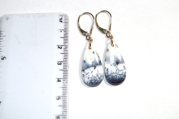 Large Dendrite Opal Drops, Solid 14k Gold lever b… - image 3