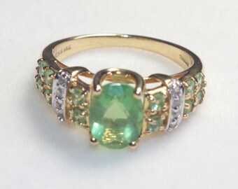 Tsavorite Garnet & Diamond 14K Yellow Gold Ring - Size 6
