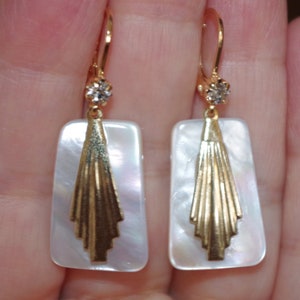 Gorgeous Genuine 14K GF Mother Of Pearl MOP Elongated Drop CZ Accented Earrings