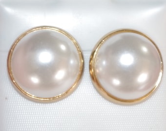 Majorca Pearl Round Dome 15MM Stud Earrings 14K Gold Filled