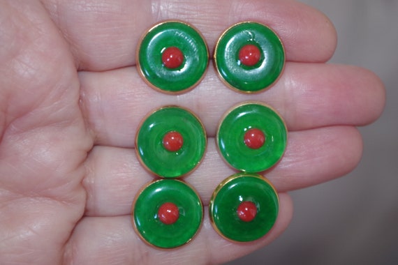 15MM Round Green Jade & 4MM Italian Red Coral 14K… - image 10