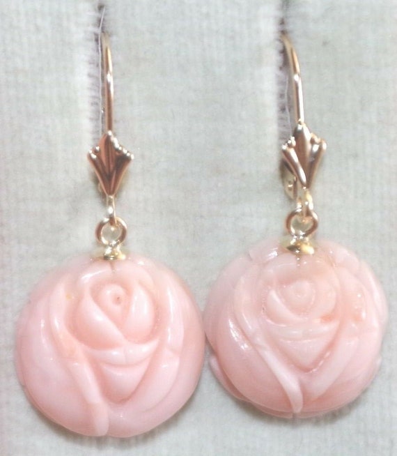 14K Quality Angel Skin Blush Carved Rose Flower Co