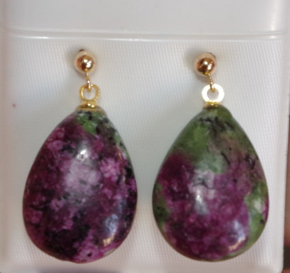 Ruby Zoisite Tear Drop Elongated Stud Earrings  I… - image 1