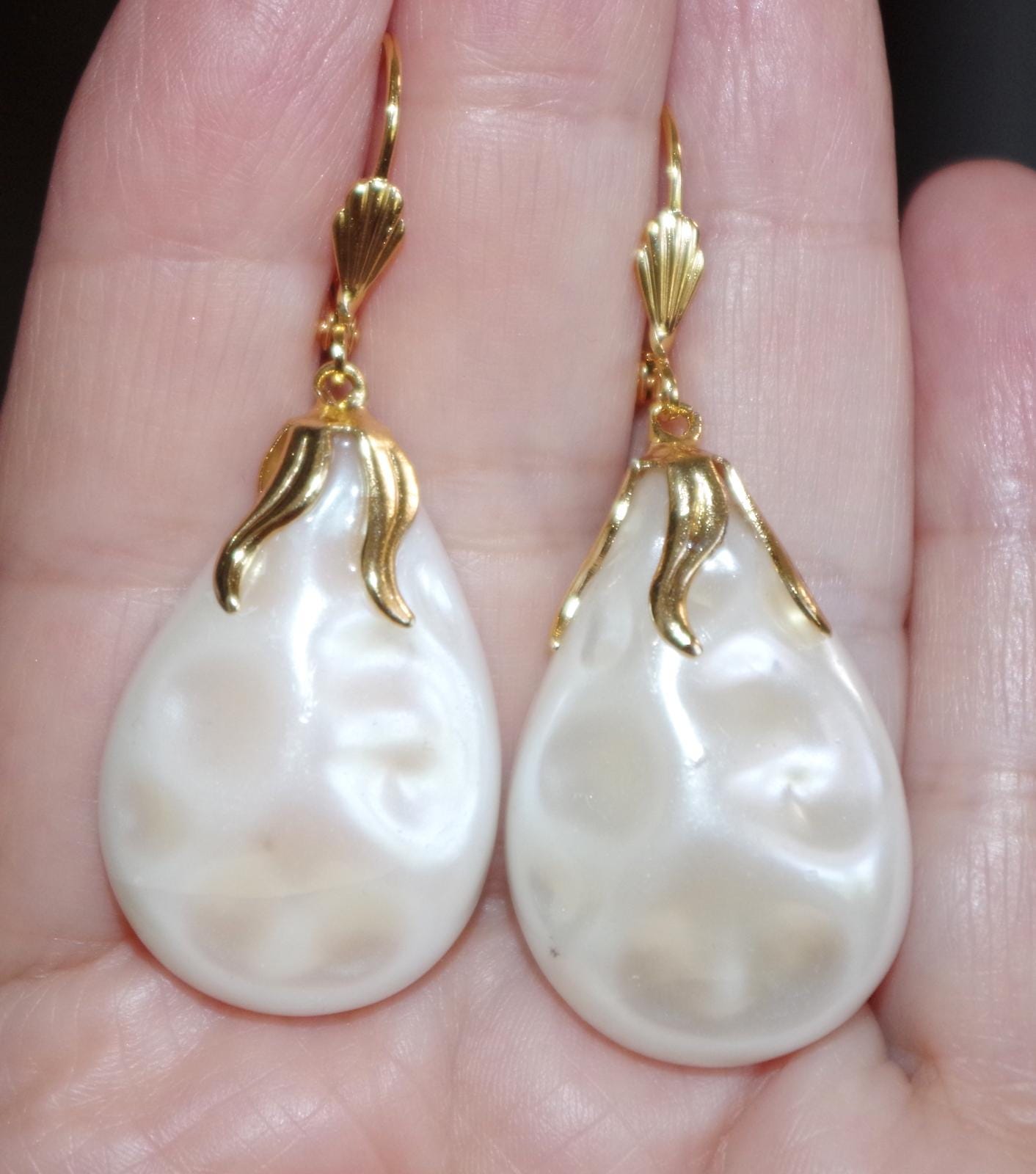 ヴィンテージ 14K GF ティアドロップパールイヤリング：日本製 