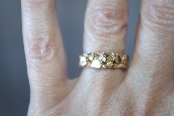 Gorgeous 14K Over Brass Gold Nugget Band Ring - image 2