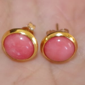 Quality Pink Salmon Coral  Round Dome 10MM Vintage  Genuine 14K GF Stud Earrings