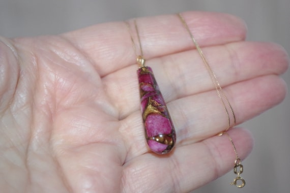 14k Solid Gold Ruby Zoisite Teardrop Pendent - image 8