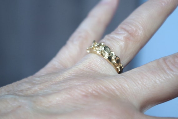 Gorgeous 14K Over Brass Gold Nugget Band Ring - image 3