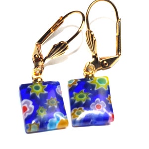 Vintage 14K GF Italian Petite Murano Millefiori Glass Lever back Earrings