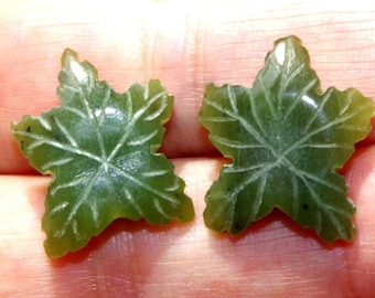 Green Jadeite Jade Large Carved Leaf Vintage Genuine Stud Earrings