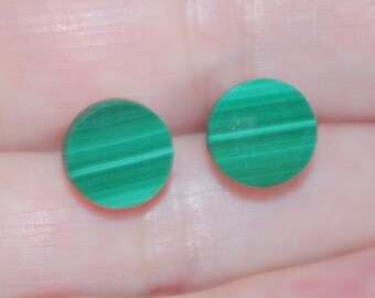 Old Stock 10MM Malachite Genuine 14K Gold Filled Brass Stud Earrings