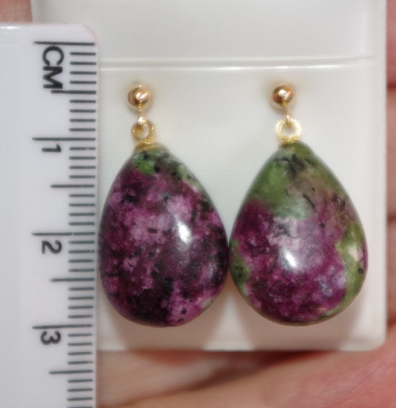 Ruby Zoisite Tear Drop Elongated Stud Earrings  I… - image 5