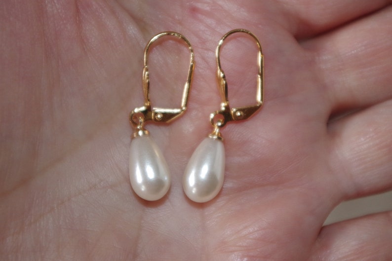 Boucles d'oreilles dormeuses vintage 14 carats GF 32 mm, larme de Majorque et or blanc image 7