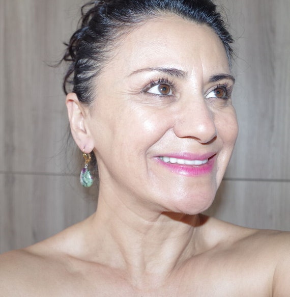 Ruby Zoisite Teardrop Elongated Leverback Earring… - image 3